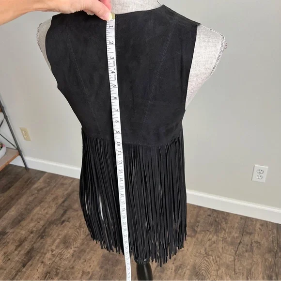 Lamarque Sonia Black Suede Leather Fringe Vest XS
